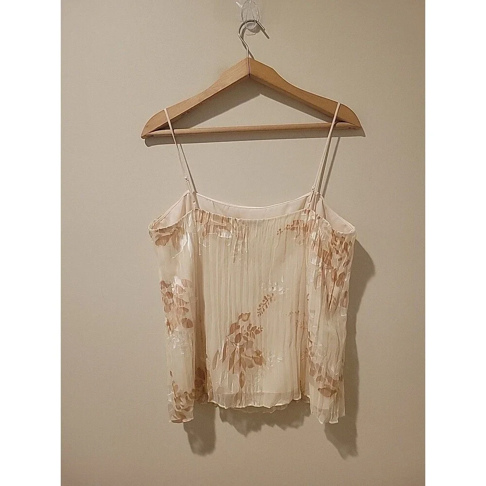 Vince Top Burnout Camisole In Peach Cream Pleated Coquette Modern Floral L - Picture 6 of 7